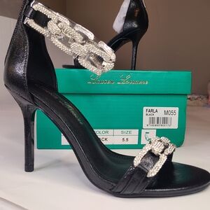 Lauren Lorraine Black Heels with Silver Chain Embellishment
